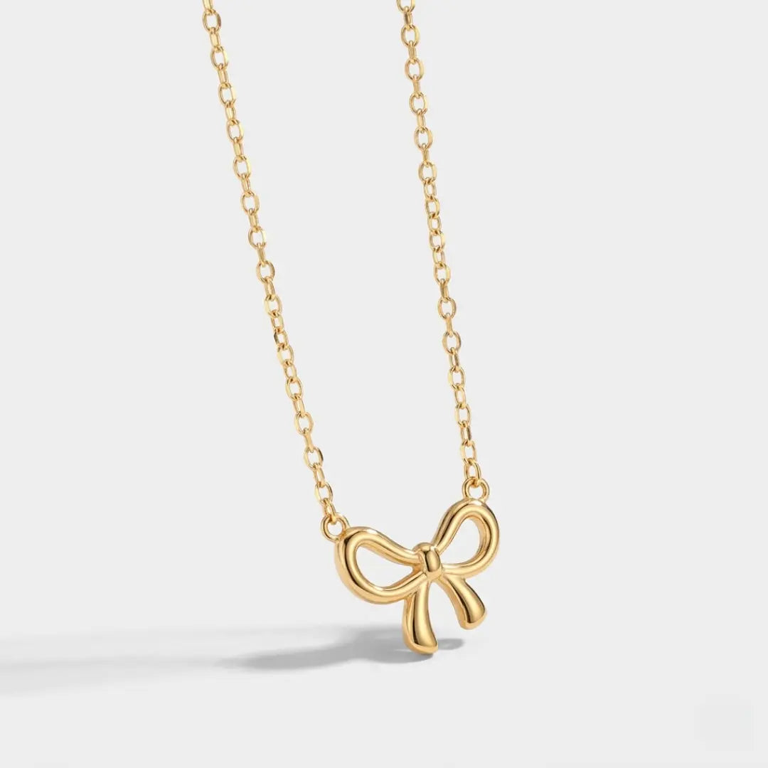 18K Gold Filled Ribbon Bow Pendant Necklace – Minimalist Everyday Fine Jewelry for Women